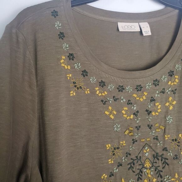 Logo Lori Goldstein Brown Embroidered Long Sleeve Tunic Size XL - Picture 7 of 9